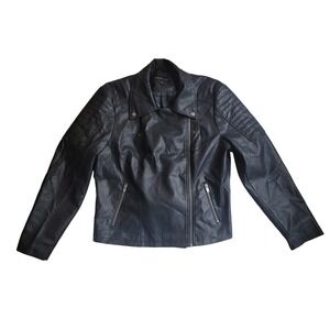 FAHSYEE Black Faux Leather Moto Biker Jacket Size XXL